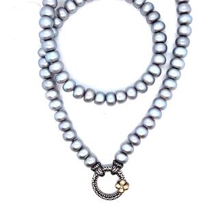 Barbara Bixby Gray Pearl Beaded Necklace with Decorative Toggle Clasp